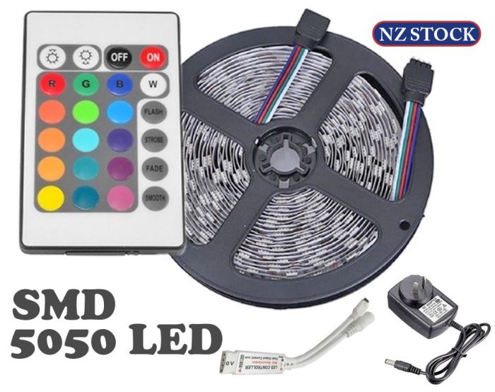 5M SMD 5050 RGB LED Strip with 10A Power Supply - New