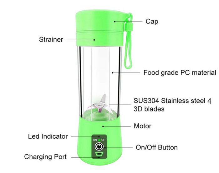 PORTABLE BLENDER 6 BLADES - LIGHT GREEN