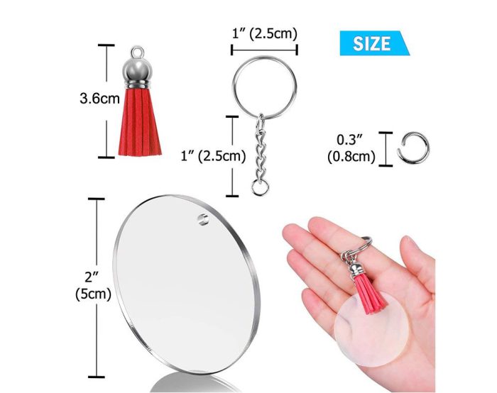 ACRYLIC KEYCHAIN BLANKS TASSEL KEY RING SET FOR DIY