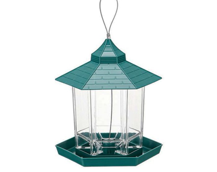 Green Hanging Wild Bird Feeder Seed Container Waterproof Gazebo Shape Outdoor