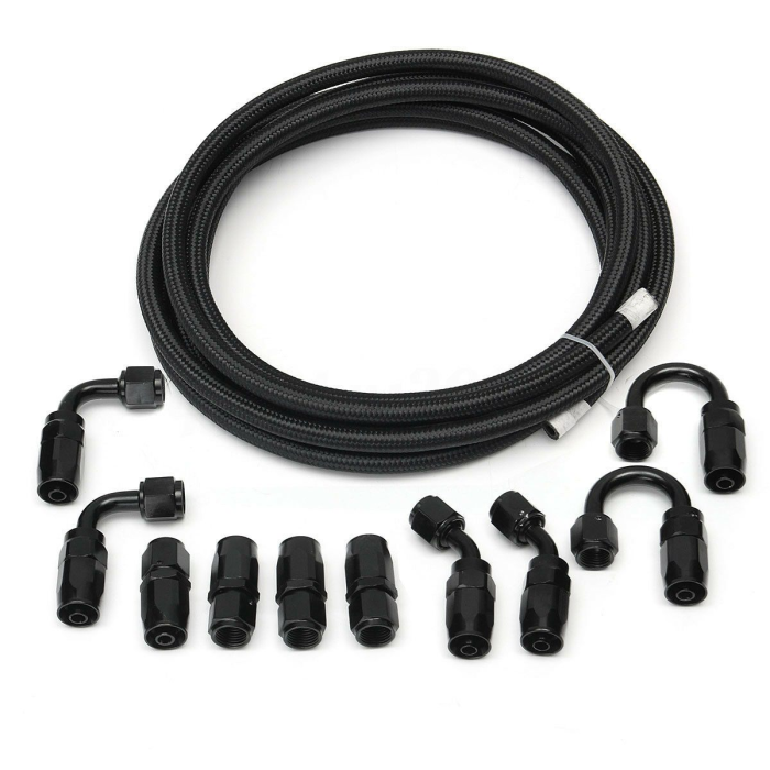 6AN Braided Fuel Hose kit with 10 Pcs Fitting Adapters