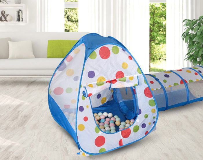 KIDS PLAY TENT WITH TUNNEL BLUE