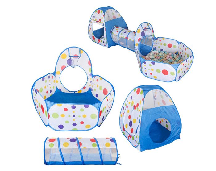 KIDS PLAY TENT WITH TUNNEL BLUE