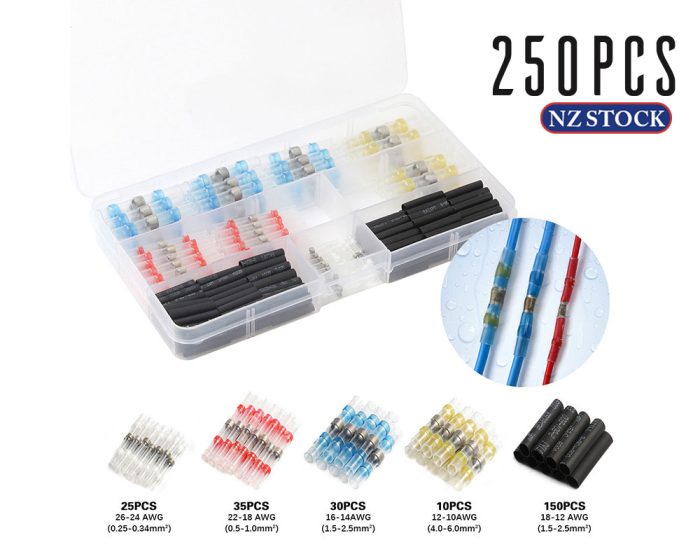 250pcs Solder Seal Heat Shrink Wire Connectors Terminals