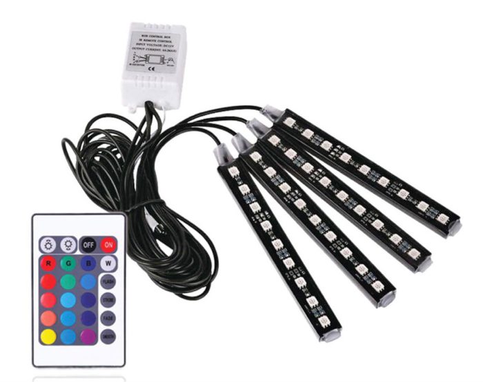 4x 9 LED Remote Control RGB Car Interior Led Light