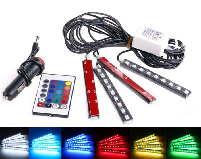 4x 9 LED Remote Control RGB Car Interior Led Light