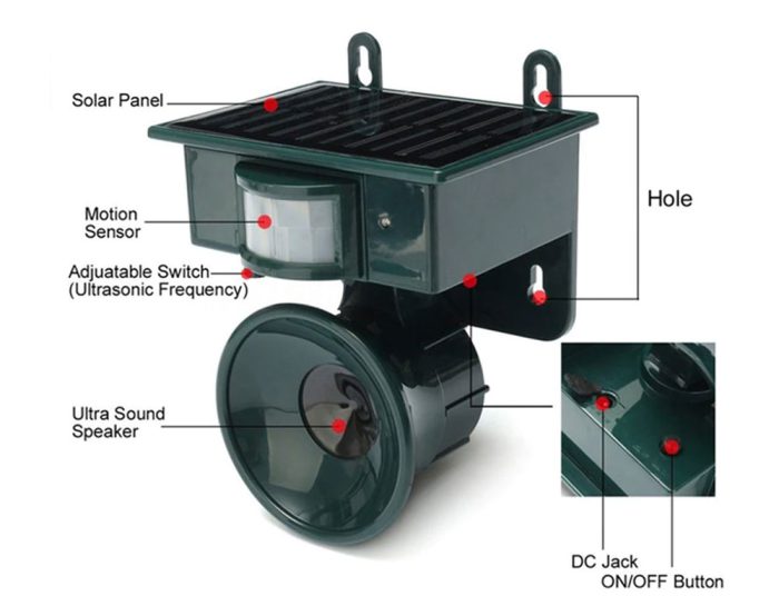 Solar Ultrasonic Bird Repeller Pest PIR Motion Sensor