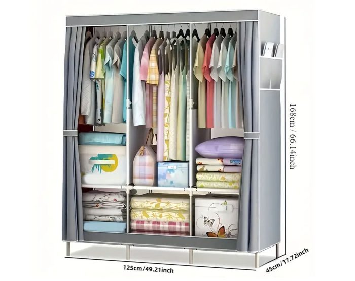 Clothes Wardrobe (Silver Grey) 125*45*168