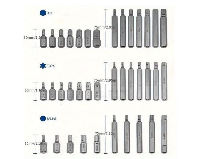 40 x Allen Key Set Socket Bit 3/8"&1/2" Drive Long Deep