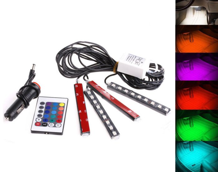 4x 9 LED Remote Control RGB Car Interior Led Light