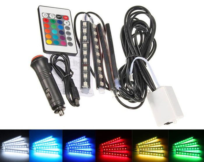 4x 9 LED Remote Control RGB Car Interior Led Light