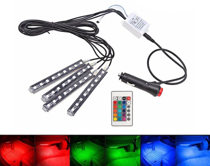 4x 9 LED Remote Control RGB Car Interior Led Light