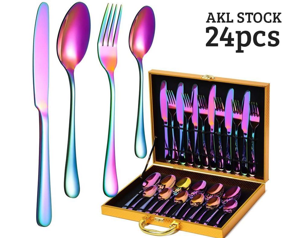 24PCS Rainbow Multicolor Flatware Set