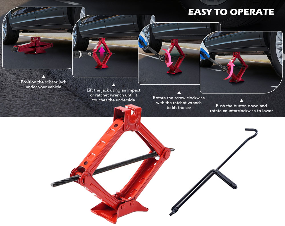 2 Ton Scissors Jack - Red